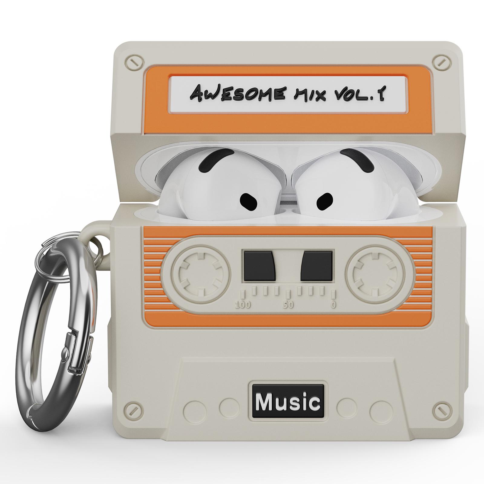

For AirPods 4 Bluetooth-compatible Earphones Case Cassette Tape Design Silicone Cover with Carabiner A