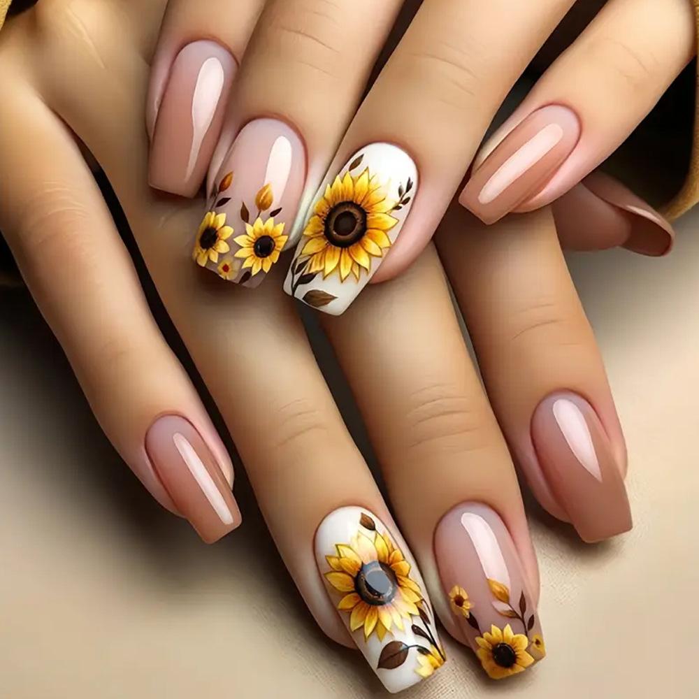 Yellow Sunflower Nail Art Patch Spring Summer Fashion Plant Flower Pattern Nail Art