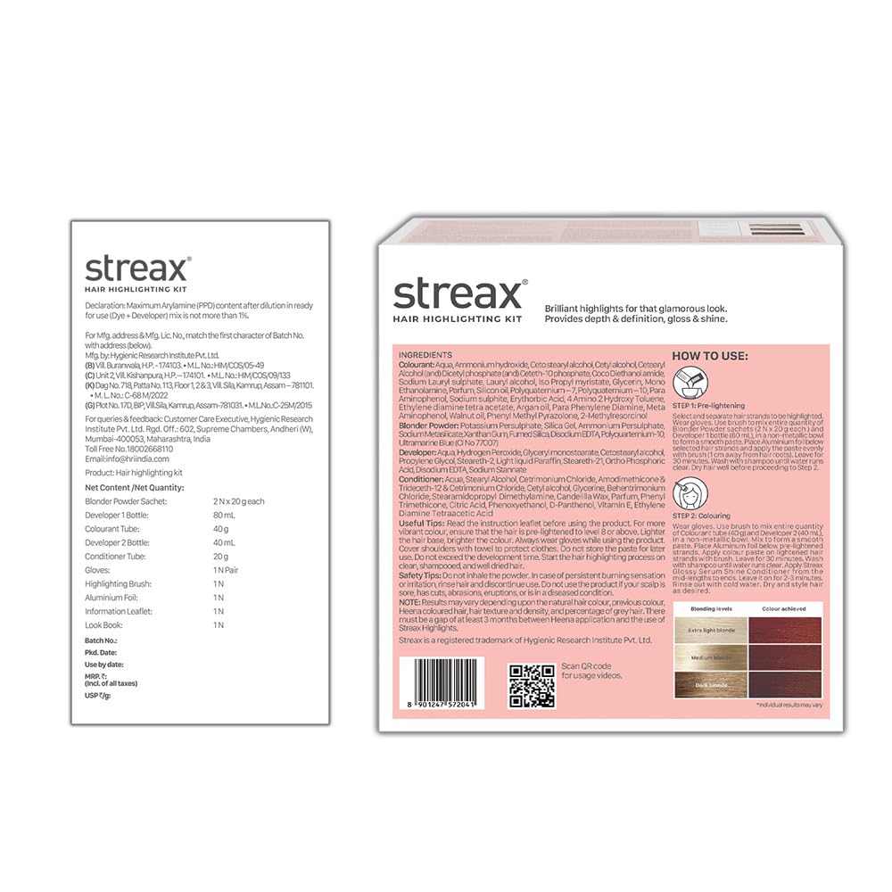 Streax Hair Colour Highlight Kit Latte Brown 180G Pack of 1 Rich Vibrant DIY Hair Highlights for Women