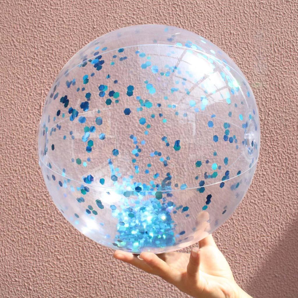 PVC Inflatable Transparent Beach Ball with Blue Sequins for Water Play and Photo Props