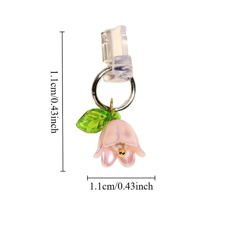 1 pieza Enchufe Antipolvo para Puerto de Carga de Teléfono Móvil con Hoja de Orquídea Campana Tridimensional, Colgante Decorativo con Perla Artificial/adecuado para IPhone/Tipo-C