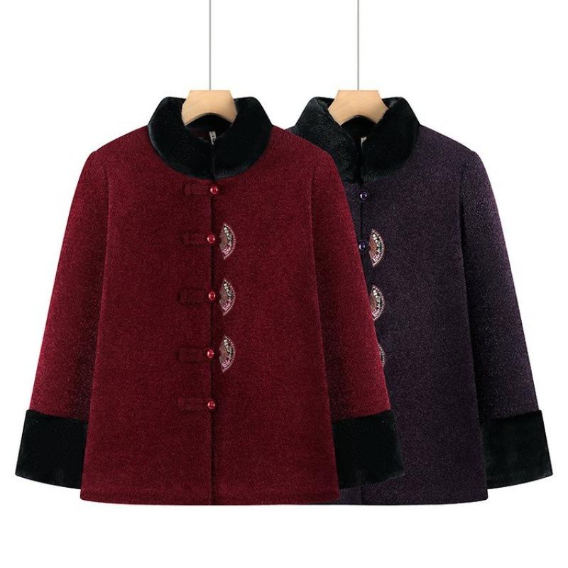 Winter Coat, Piled and Thickened Cotton-padded Coat, the Old Lady Has Festive Warm Clothes