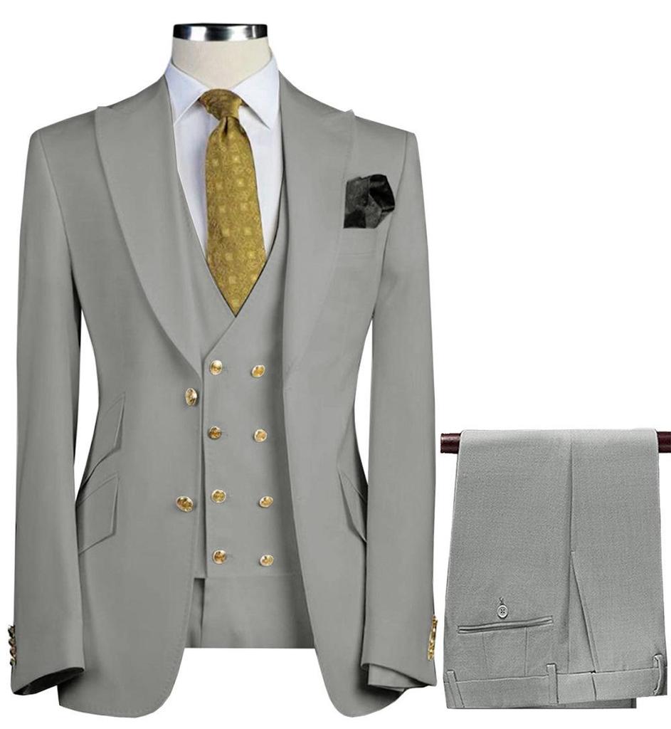 Men's European and American Slim-Fit Double-Breasted Suits: Professional and Wedding Three-Piece Sets