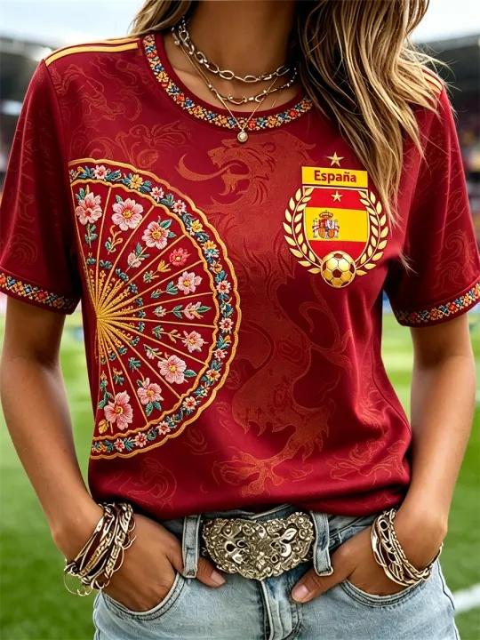 Camiseta de Aficionado al Fútbol de España Manga Larga Transpirable Secado Rápido Street Wear Casual Camiseta de Fútbol de Moda a Juego en Familia 2026 M red