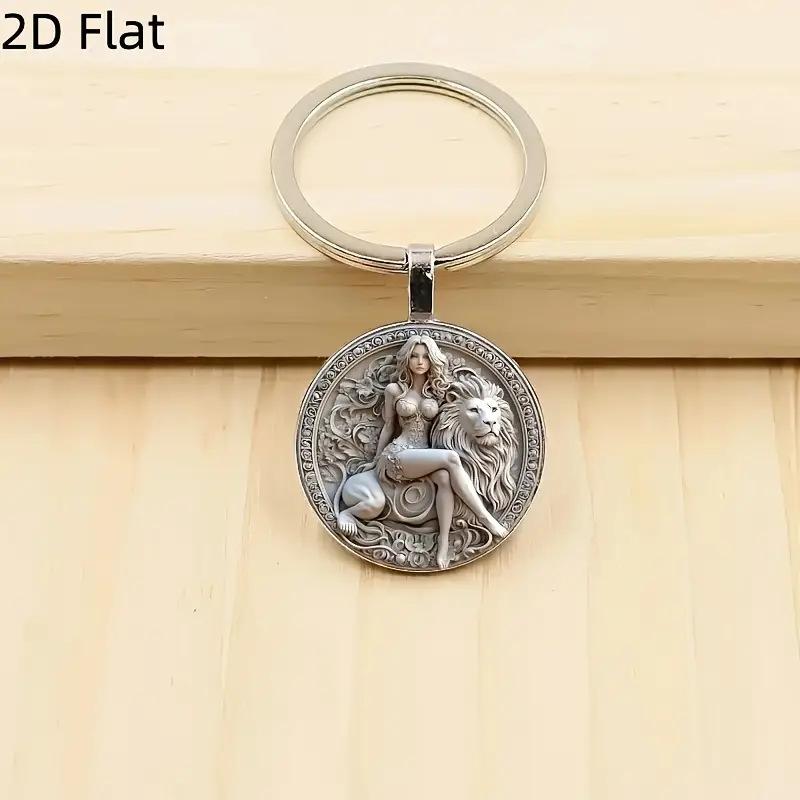 2D Flat Beautiful Woman and Lion Picture Keychain Personalized Decoration Pendant Key Ring