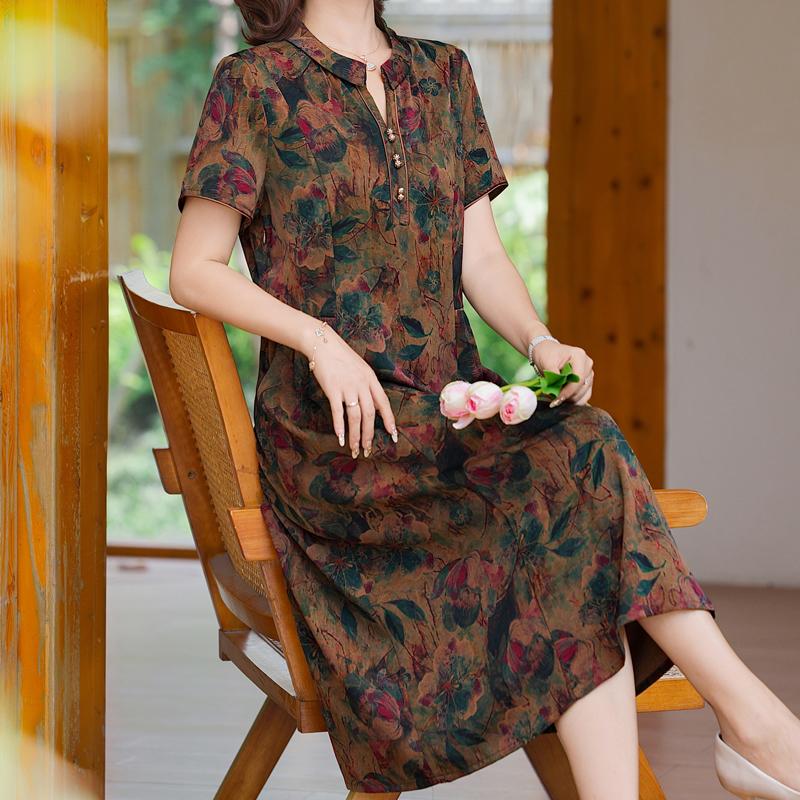 Elegantes Kleid für Damen Vintage Kleidung Übergröße Lässig Kurzarm Sommer Langes Kleid