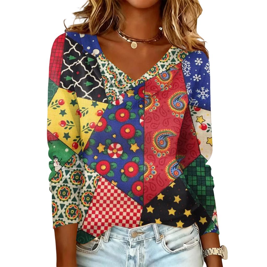 Ladies' Plaid Printed Casual and Fashionable Long Sleeved Pullover Top