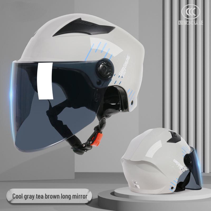 

Certified Unisex Electric Motorcycle Helmet with Summer Sun Protection Brown Long Visor