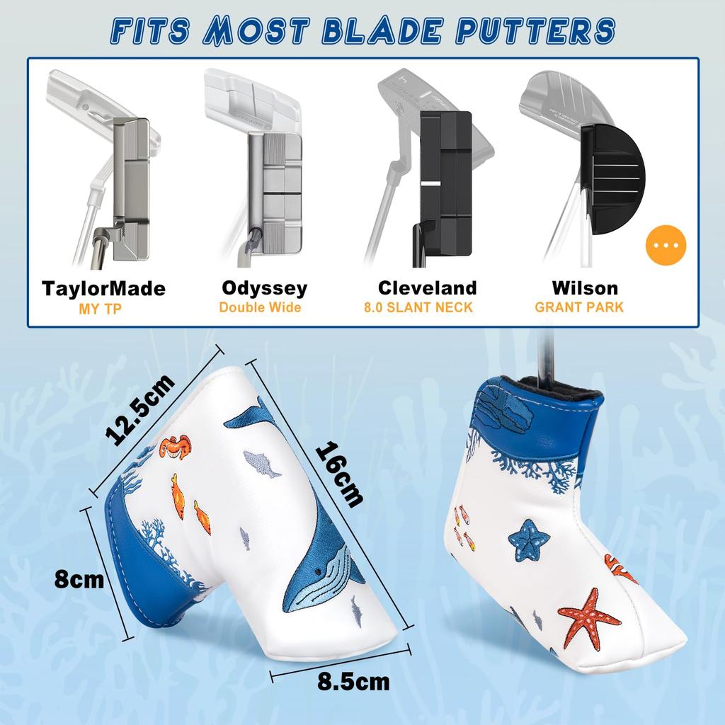 Big Teeth Putter Cover Pin Type Magnet Golf Club Head Cover Putter Cover Pin Type Blade Type Head Cover Whale Sea