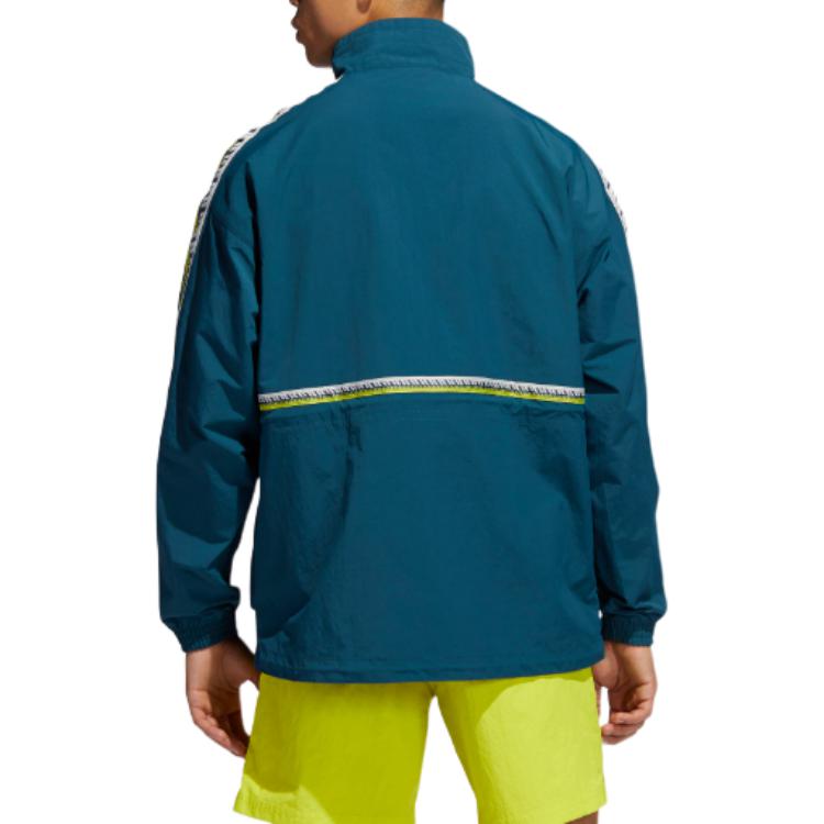 adidas Oryginalna kurtka sportowa Trefoil Taped Anorak Half-Zip Pullover męska odzież wierzchnia Teal-Green GN3894