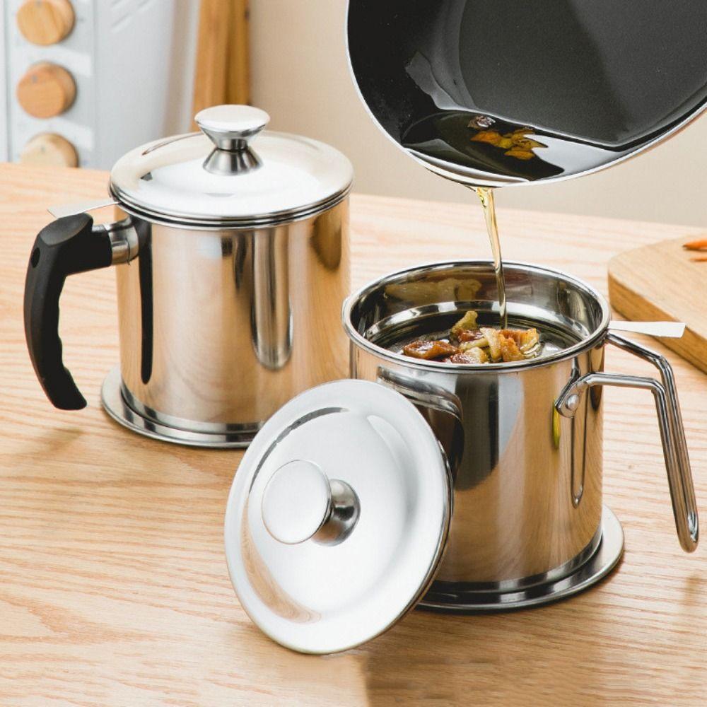 Large Capacity Oil Filtering Pot BPA-Free Grease Container Stainless Steel Strainer Kitchen Use