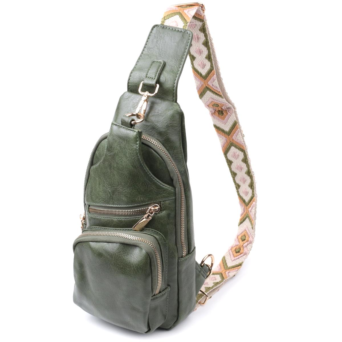 

Трендова жіноча сумка-слінг через плече з екошкіри VINTAGE Bag 22755 Зелений