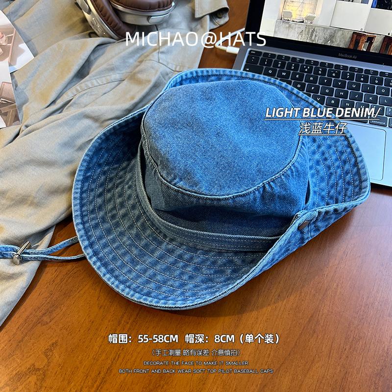 Denim Bucket Hat Women's New Retro Washed Mountaineering Hat Ins Show Face Small Sun Protection and UV Protection