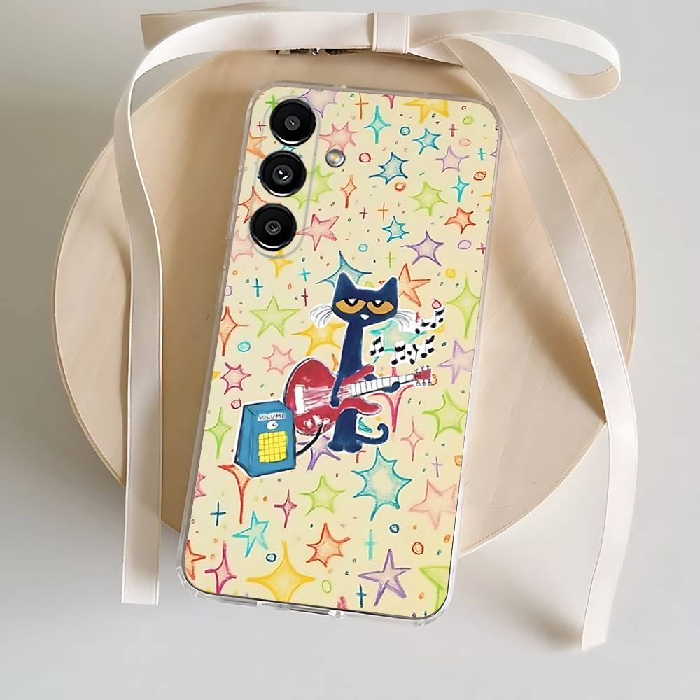 

P-Pete Cat Cute Phone Case For Samsung S24,30,21,22,23,20 FE,lite,PIus,Ultra,5G,Note,9,10 Transparent Cover SamsungS23ULTRA5G