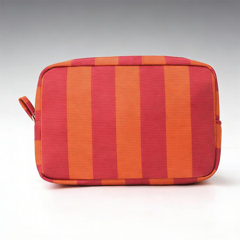 Durable Corduroy Storage Bag Stripe Design Makeup Train Cases High Capacity Travel Makeup Bag