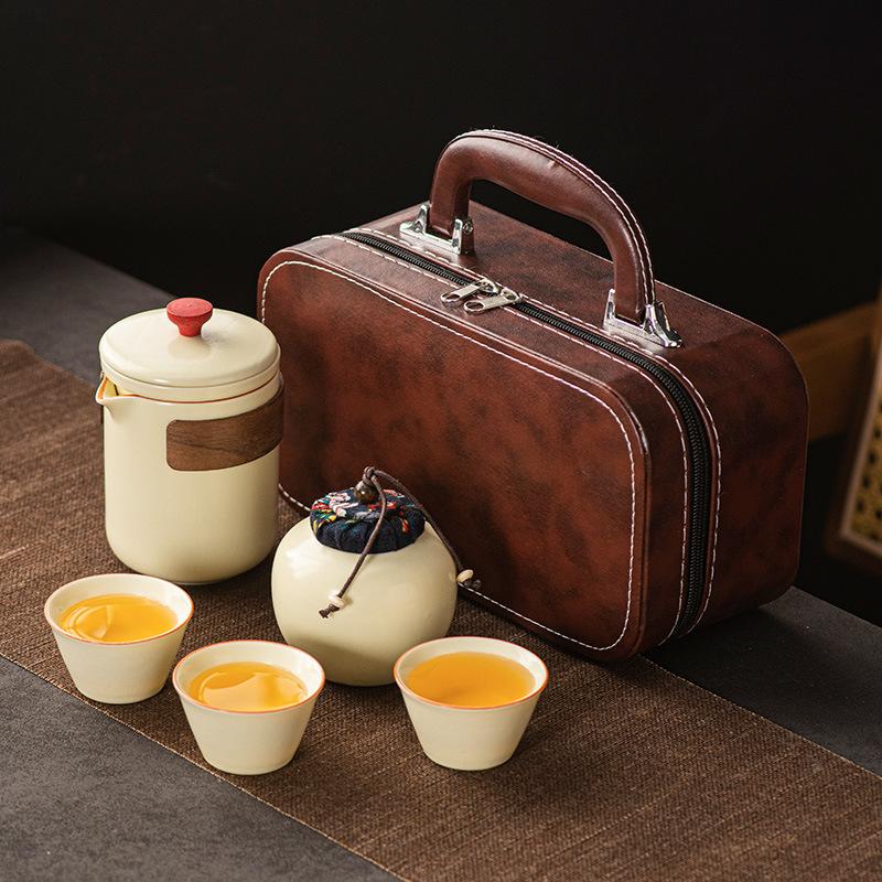 Ru Kiln Travel Tea Set Outdoor Kuaike Cup Drinking Tea Making Tea Cup Kung Fu Tea Set Teapot Business Gift Box
