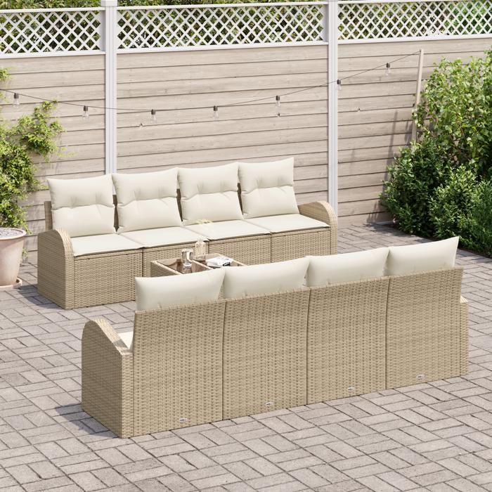 VidaXL Ensemble de Canapés de Jardin 9 Pièces avec Coussins Beige en Rotin Synthétique 3345971