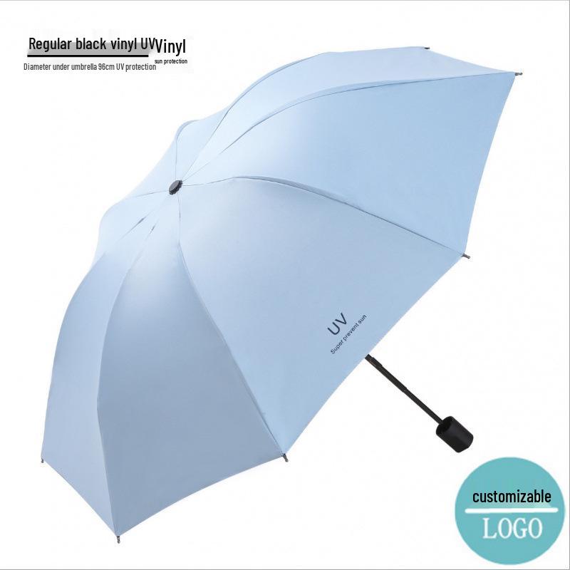 Women's Foldable UV Protection Sunshade: Black Vinyl Automatic Umbrella for Rain or Shine