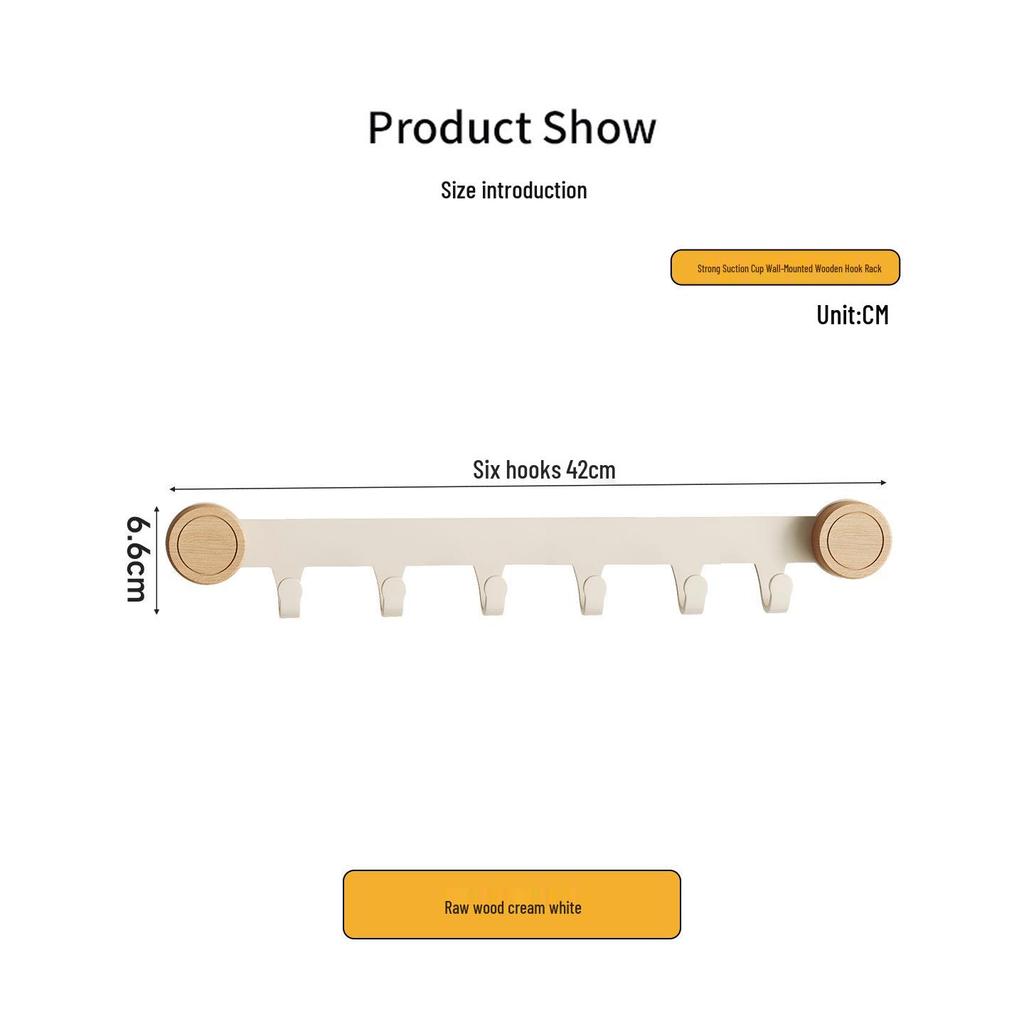 High-Grade No-Drill Adhesive Solid Wood Door Hook Rack for Bathroom and Entryway