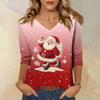 3/4 Sleeve Shirts For Women Print Christmas Tees Blouses Casual Plus Size Basic Tops Pullover