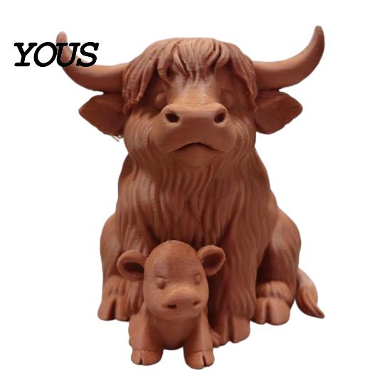 3D Printed Cow Sculpture Rustic Highland Ornament, Terracotta Color Statue, Modern Home Accessory Cute Figurine for Desk Shelf Farmhouse