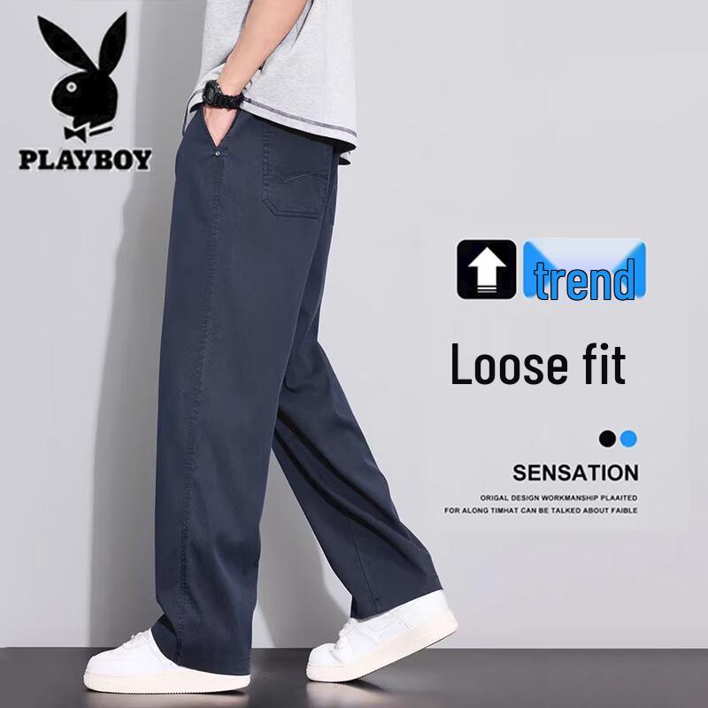 Playboy Men's Summer Tencel Blend Straight-Leg Casual Pants