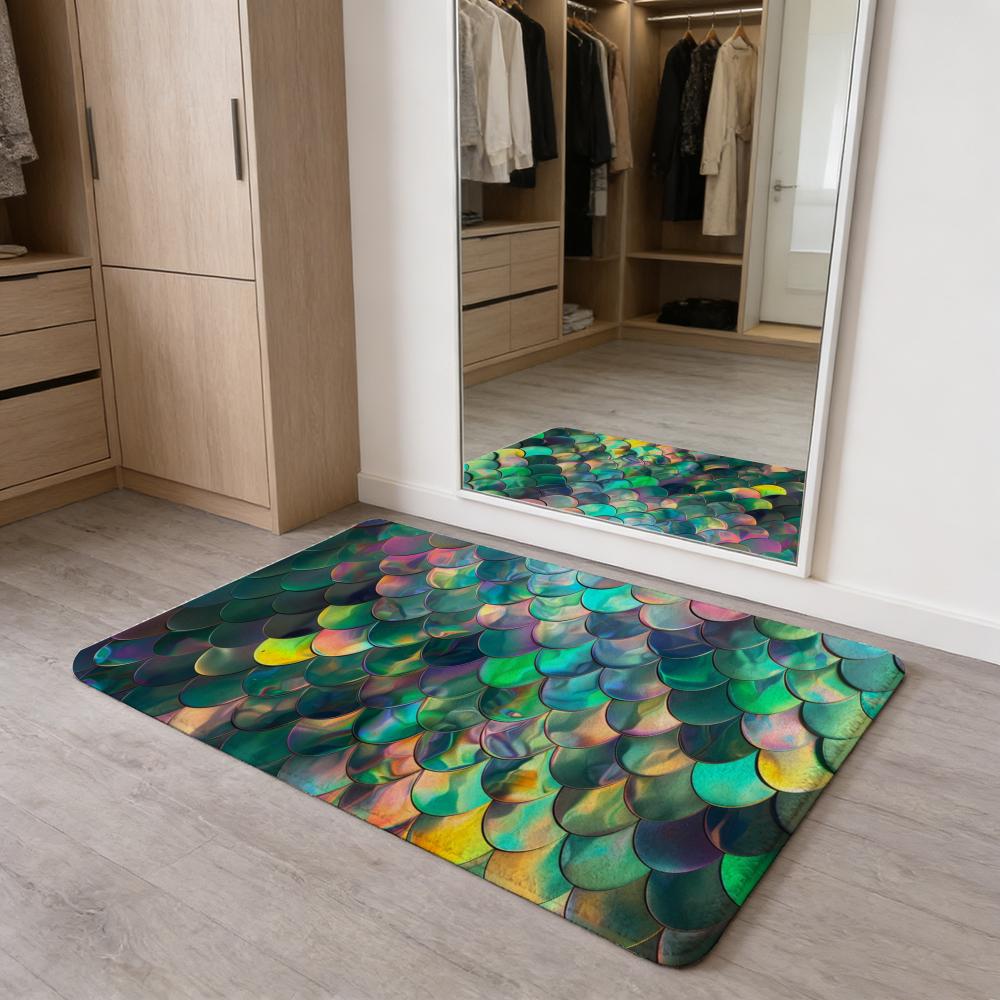 Fish Scales Pattern Floor Mat Flannel Door Mat Non-Slip Absorbent Washable Indoor Home Rug