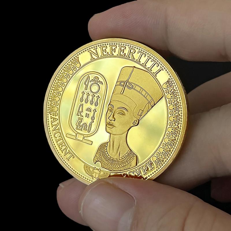 Egypt Dronning Nefertiti Pyramide Guldbelagt Souvenir Mønt 40Mm Mindemønt Replika Samling Gave