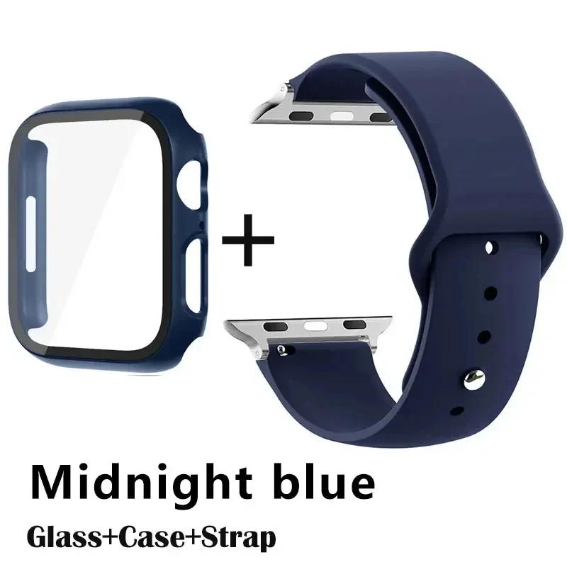 Glass+Case+Strap for Apple Watch Band 42mm 44mm 41mm 40mm 38mm 45mm 49mm Screen Protectors for Apple IWatch Series 8 7 6 SE 5 4