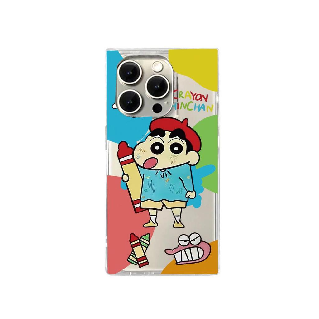 Clear Square Back Tube Case Protection For iPhone 16 ProMax 15 Plus 13 11 14 Pro Max 12 Anti-Oxygen,Shin-chan Poster Pattern Casing