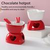 Romantic Heart-Shaped Ceramic Fondue Pot Set Red & White Dessert/Cheese Melting Versatile Chocolate Dipping Bowl For Ice Cream