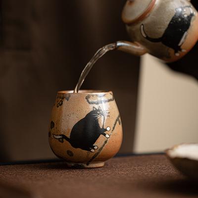 Ru Kiln Zhiye Cat Tea Cup Ceramic Retro Porcelain Teacup Master Cup Small Tasting Mug Chinese Kung Fu Japanese Household Teaware