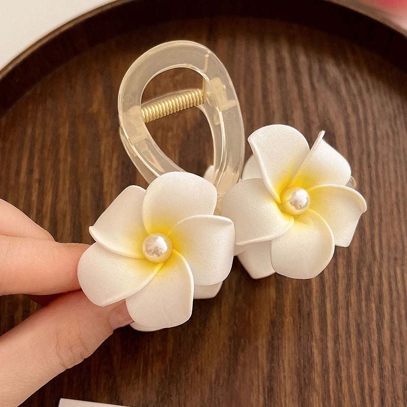 New Bohemian Yellow Plumeria Flower Pearl Headdress Hair Clip Claw Women Girls New Grab Back Of The Head Hair Accessory