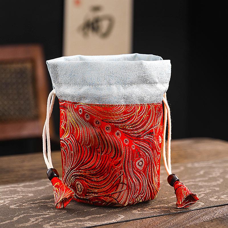 Tea Cup Storage Hand-held Cloth Bag Owner's Single Cup Silk Storage Bags Cotton Drawstring Protective Bag with Added Drawstring