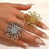 Stainless Steel Hollow Out Rings Women Sunflower Flower Exaggerated Open Rings Fashion Non Fading Party Jewelry Accessories Gift