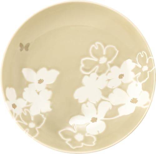 Hanae Mori "Fleur" Floral Print Set of 4 Curry Plates, Pasta Plates, and Deep Plates, Approx. 21cm Diameter x 4cm Deep, Dishwasher and Microwave Safe,