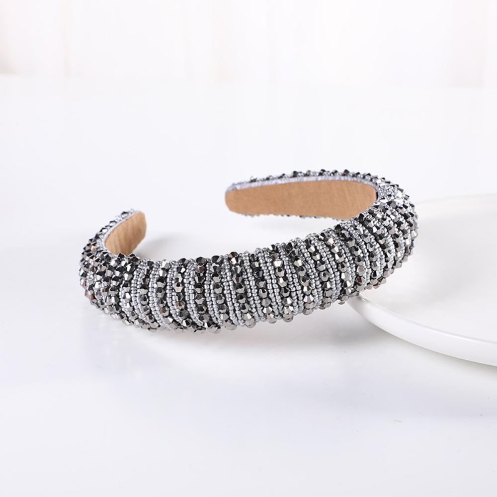 Fashion Shiny Crystal Beaded Headband Rhinestone Handmade Wide Headbands Baroque Gem Hair Hoop Hair Accessories