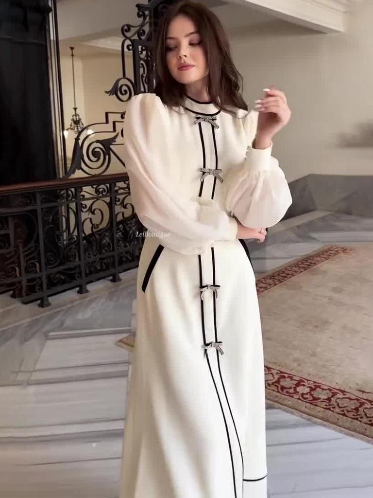 2025 Frühling Elegantes Vintage Schlankmachendes Langarmkleid für Damen