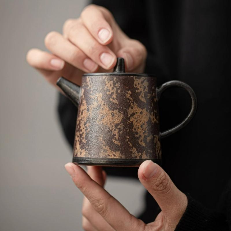 Handmade Ceramic Teapot Agarwood Glaze Ball Filter Teapot for Gongfu Tea Ceremony Home Brewing Tea Set Gift Idea