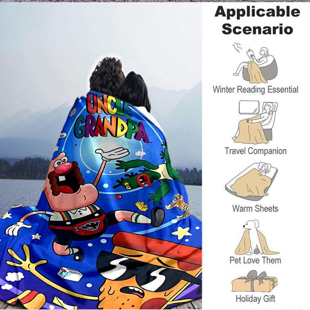 1pc Uncle Grandpa Cozy Print Blanket Lightweight Warm Flannel Throw Blanket For Sofa, Bed, Living Room