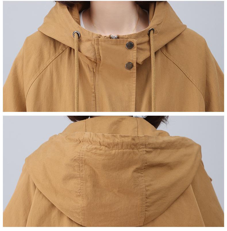 2024 Women's Plus Size Hooded Cotton Trench Coat - Spring & Autumn Casual Mid-Length Style