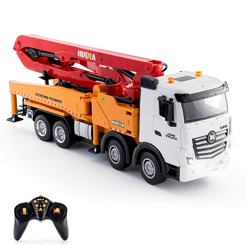 Concrete Pump Truck Toy, 2.4G Remote Control Diecast Construction Vehicles with Working Water Pump, Lights and Sounds