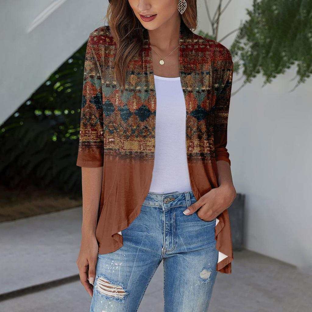 Letní topy pro ženy Květinový vzor pro ženy Výstřih do V 3/4 rukáv Pohodlné dámské topy Trička