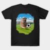 Men Black Print T-shirt Capybara Playing Soccer Football No-Cut Transfer Paper Print Cotton Tshirt