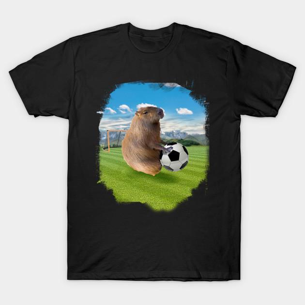 Men Black Print T-shirt Capybara Playing Soccer Football No-Cut Transfer Paper Print Cotton Tshirt L чёрный