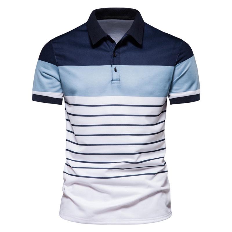 Summer Fashion Men's Breathable Short Sleeved Shirt Contrasting Color Top Striped Polo Shirt