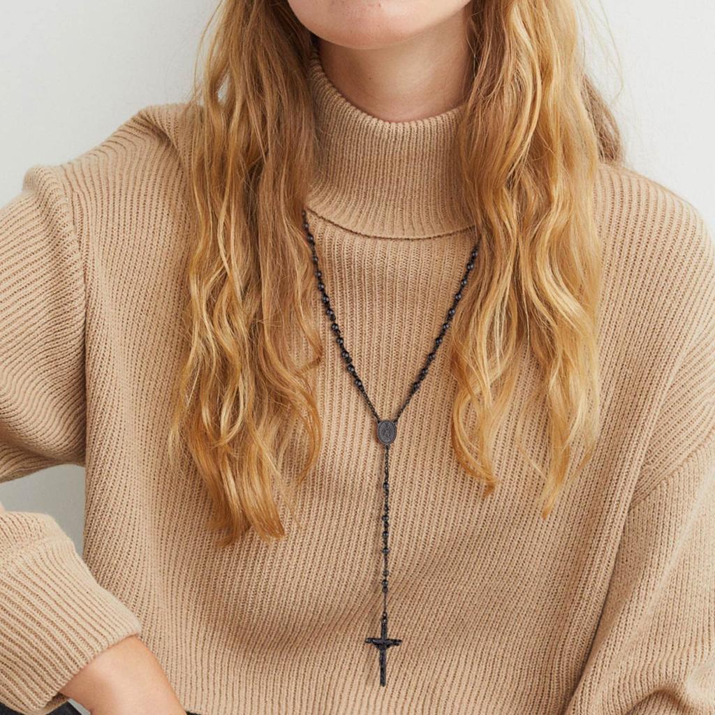 ChainsPro Y-shaped Long Necklace for Women, Cross, Crucifix, Virgin Mary, Miraculous Medal, Rosary Accessory