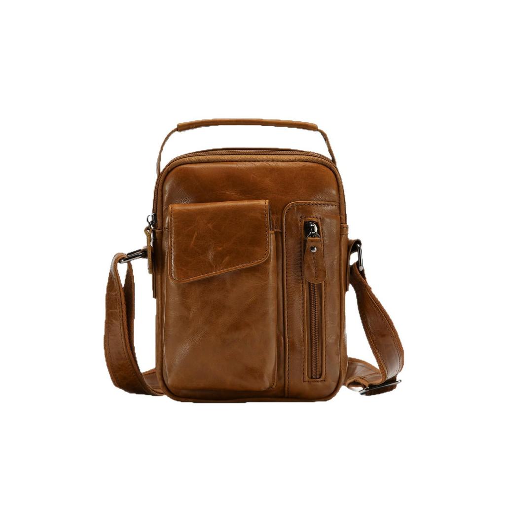 Men's Genuine Leather Crossbody Shoulder Bag - Top Layer Cowhide, Classic Style, High-End Casual Commuter Bag