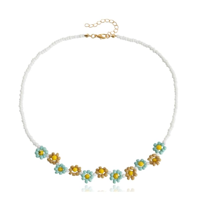 Korean Sweet Cool Resin Flower Charm Beaded Pendant Necklace for Women Girls Fashion Choker Necklace Party Jewelry Gift
