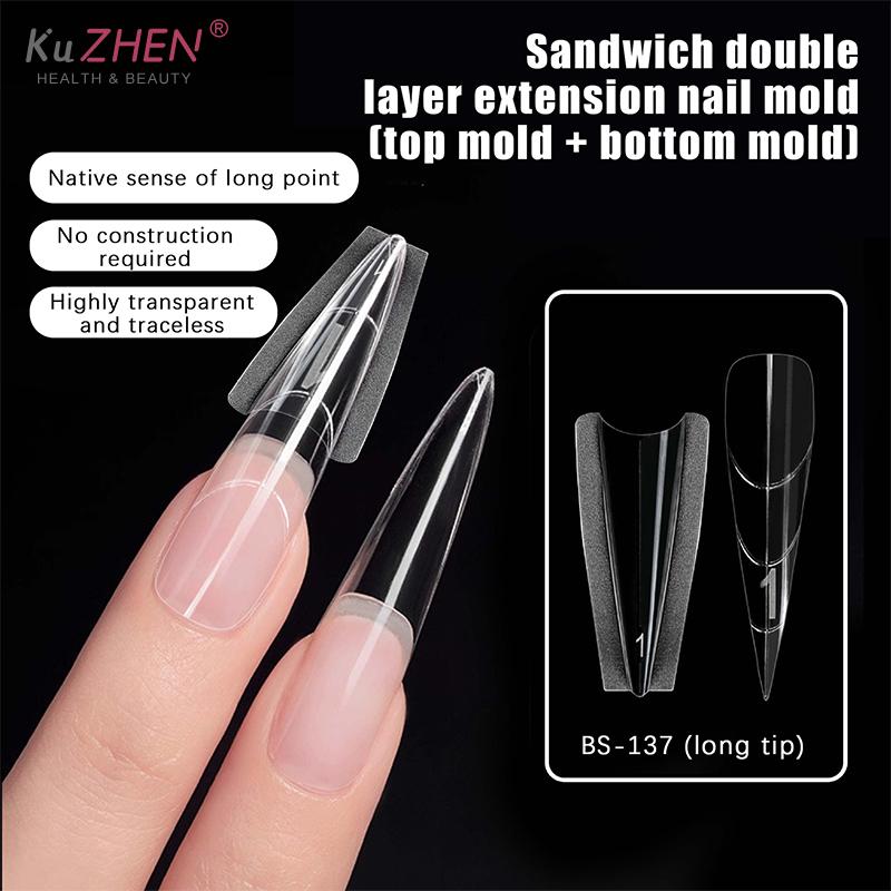 ABS Sandwich Dual Nail Forms 240pcs 15size Extensions-Dual Forms Coffin Almond Nail Forms Top Mold Bottom Mold
